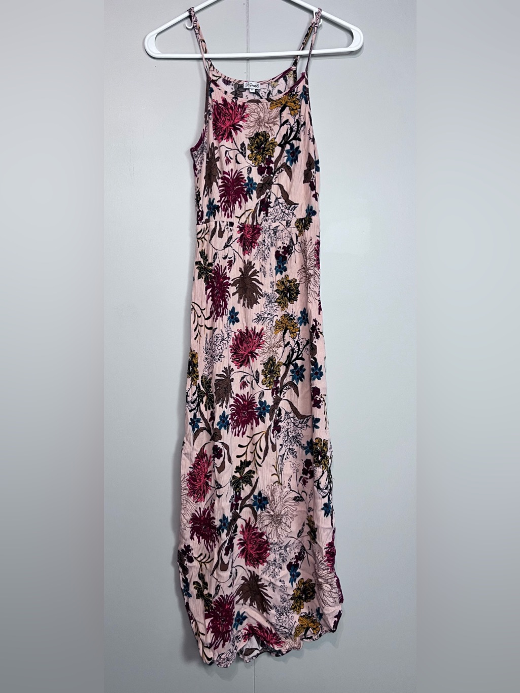 Kismet Floral Maxi Dress Blush Pink Boho Sleeveless Summer Dress Size Small